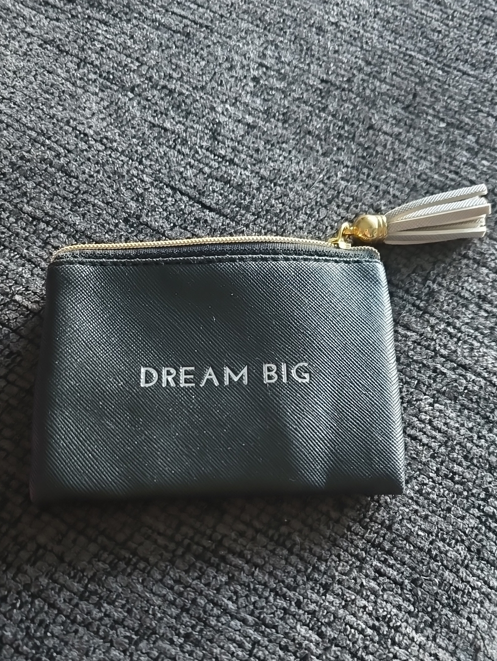 Dream Big Black Zip Coin Pouch with Tassel